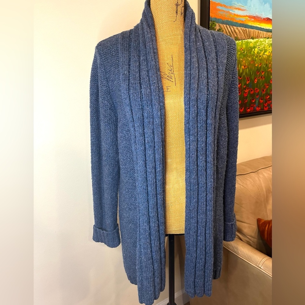 Natural Reflections Wool Blend Knit Cardigan Sweater Open Front Blue Size XL - Picture 9 of 11